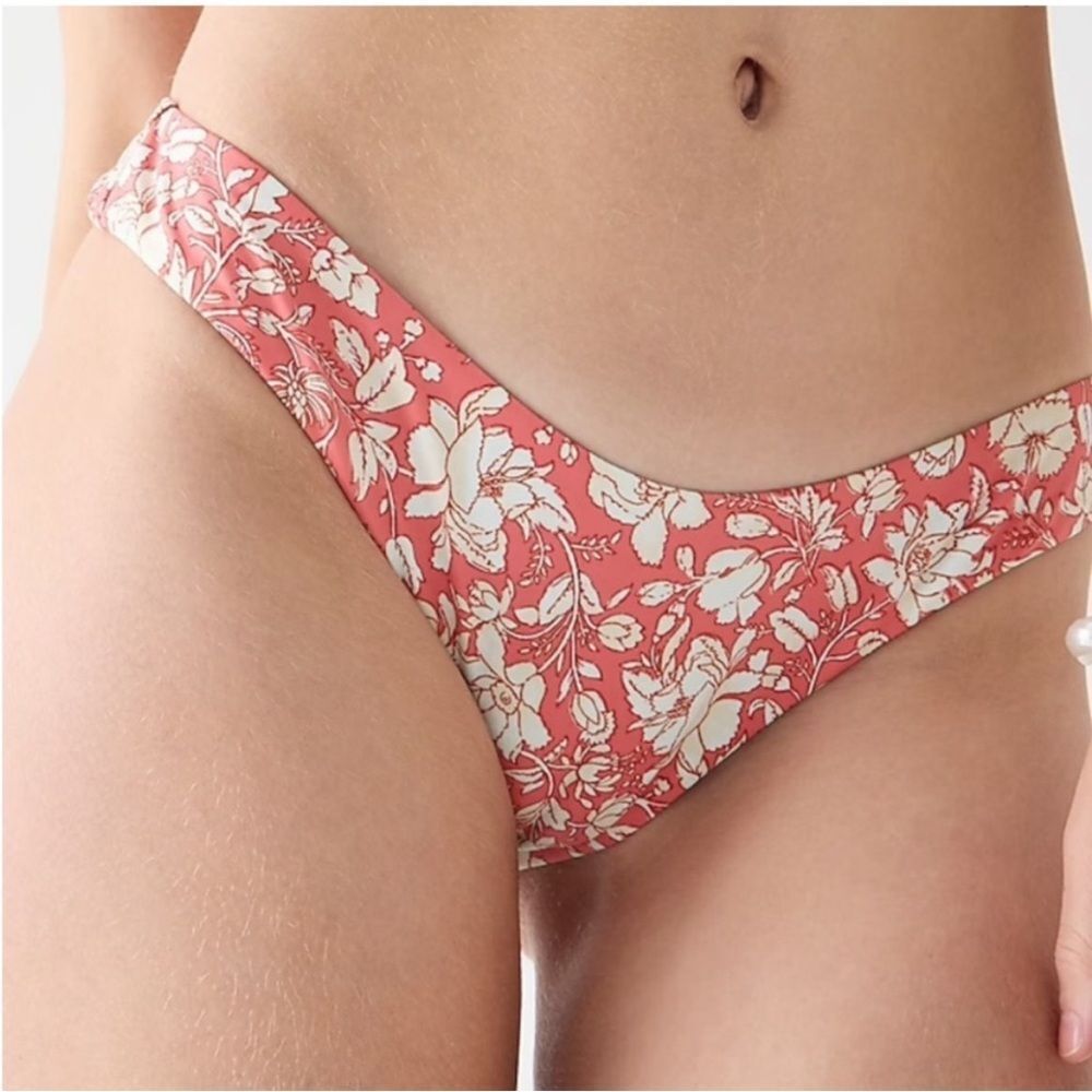 J. Crew Curved Waist Cheeky Bikini Swim Bottoms Pink White Floral 3X NEW BH553